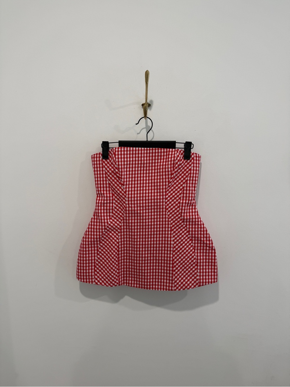 Red Gingham Strapless Tank Top